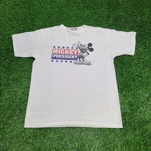 Vintage 90s Funny Mickey-Mouse Shirt Large 22x27 White Campaign